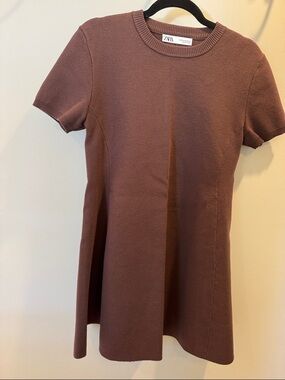 Zara Dusty Mauve Knit Short Sleeve Dress